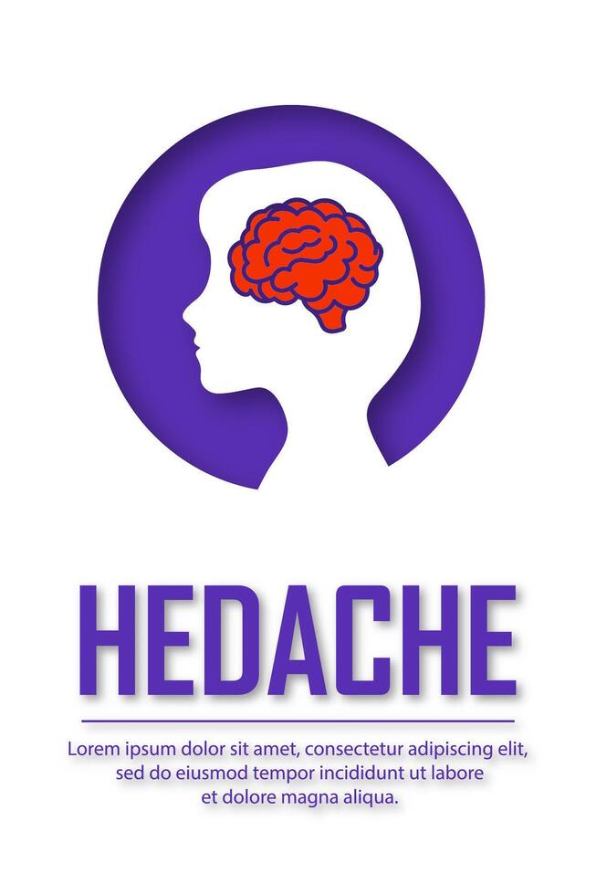 Headache poster. Conceptual illustration of migraine in people of different ages. White poster with a silhouette of a child. Illustration in paper cut vector