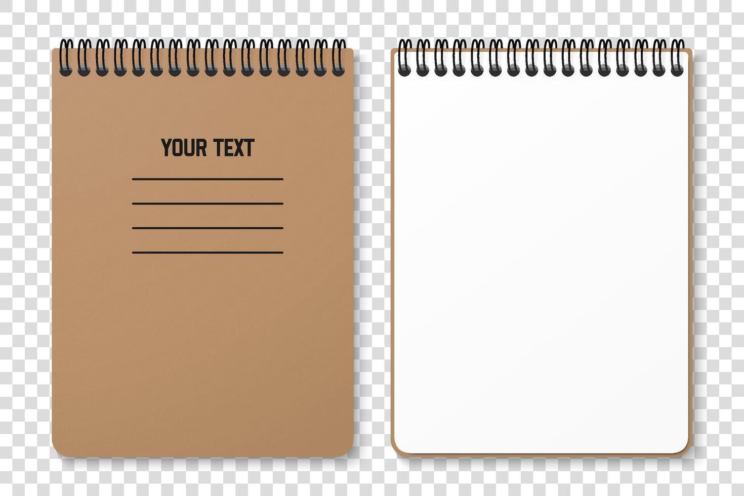 Top view of a horizontal spiral notepad with blank space for your image or text on a transparent background. Notebook design concept for mockups. Clipart illustration. vector