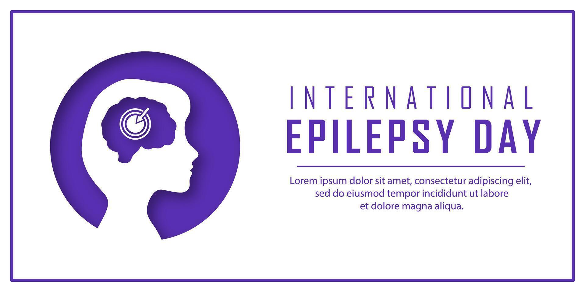 Purple banner for World International Epilepsy Day with a silhouette of a girl in paper cut style, symbolizing epilepsy awareness and support. vector