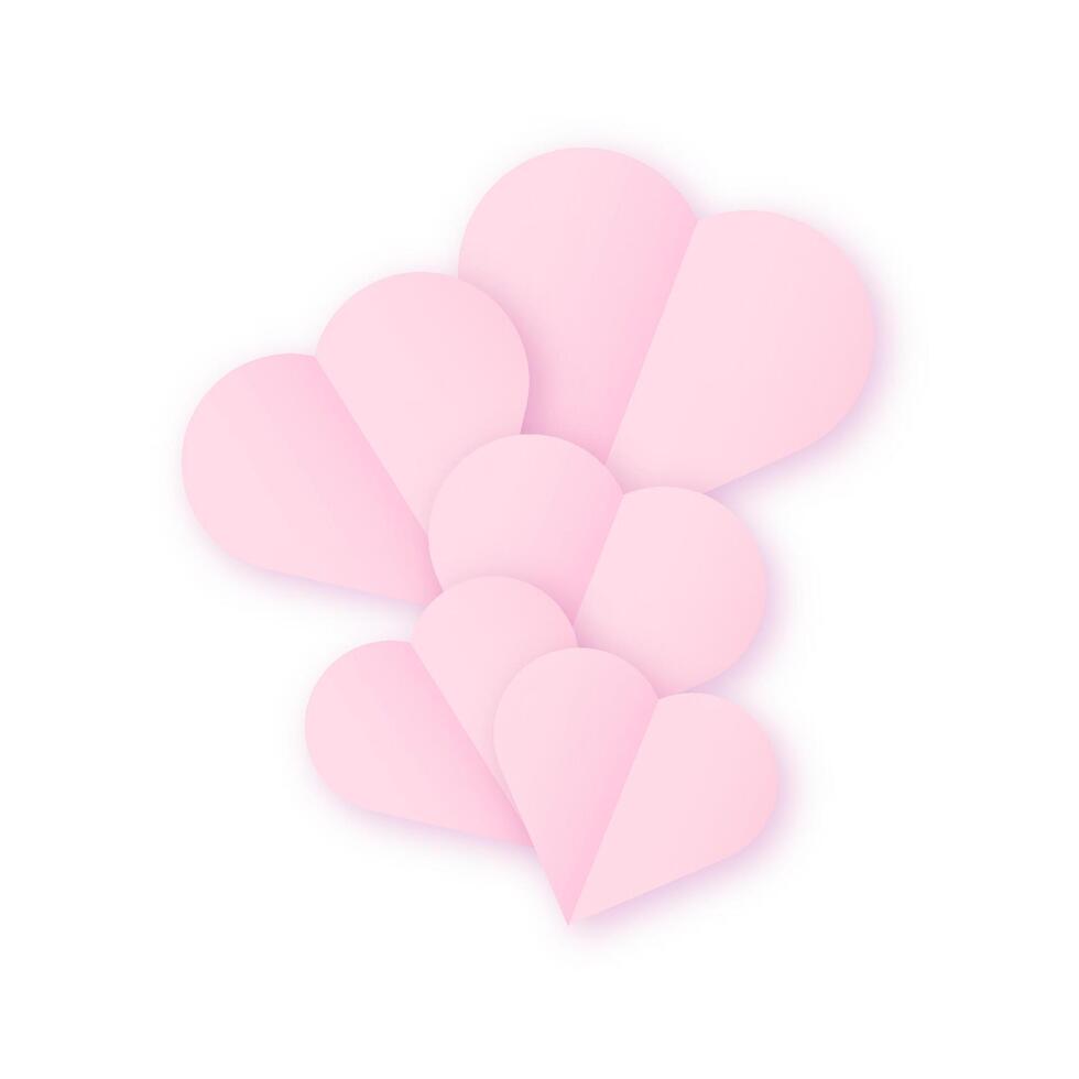Pink heart icons are collected as balloons on a white isolated background. Like heart vector