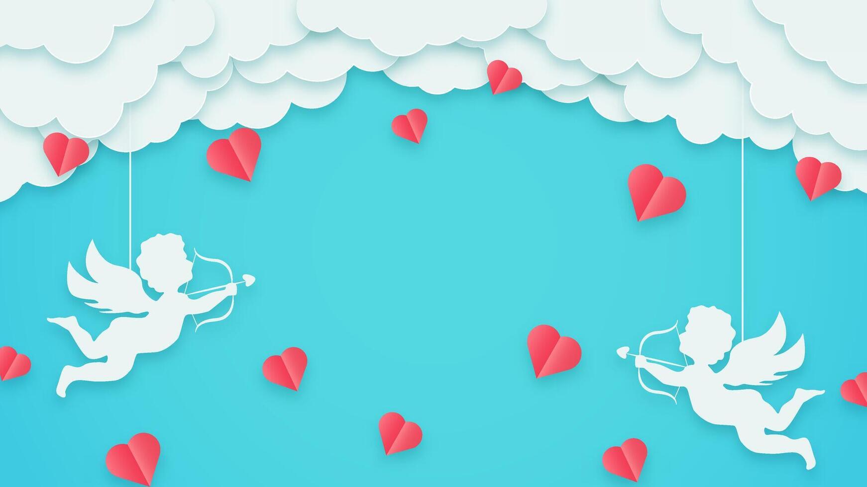 Blue valentines day greeting card background featuring cupids, hearts, and clouds. Perfect for romantic celebrations or wedding designs. vector