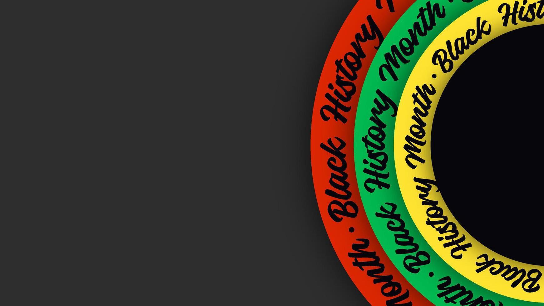 Black History Month banner. Red, yellow, green, and black circles celebrating equality, inclusion, and cultural achievements. vector