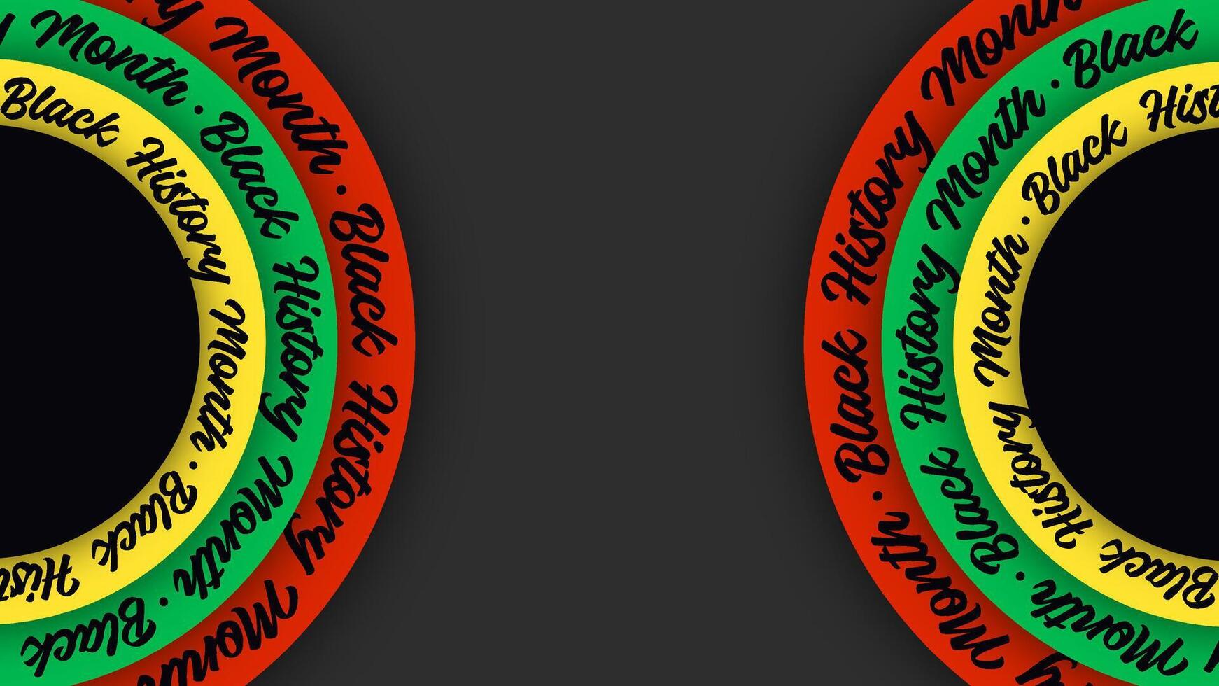 Black History Month lettering on abstract red, yellow, green, and black circles. Emphasizing unity, cultural pride, and diversity. vector