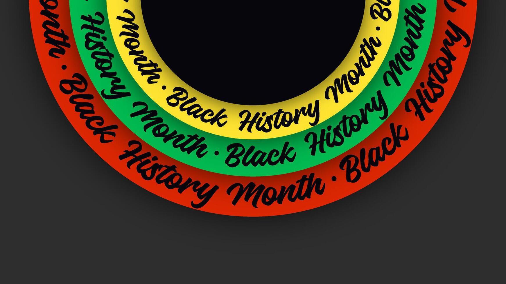 Black History Month banner. Red, yellow, green, and black circles representing unity, equality, and African heritage. vector
