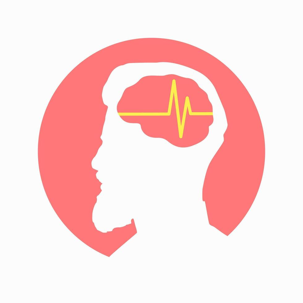 Illustration of human brain icon on human head isolated on white background. Stroke, epilepsy and Alzheimer s awareness, seizure disorder, stroke, ADHD encephalography medical vector