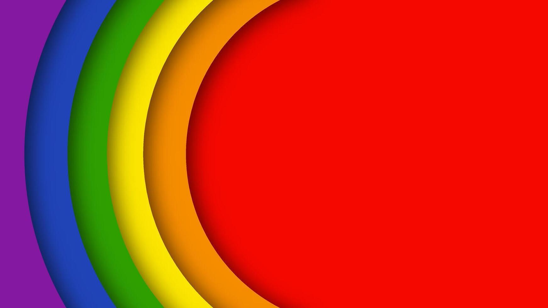 Geometric pride background with vibrant rainbow circles in LGBTQ colors. Red, orange, yellow, green, blue, and purple shades representing freedom and support. vector