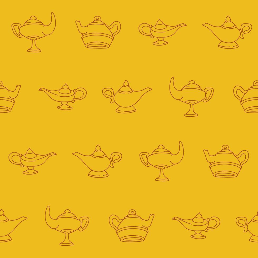 Outline Collection of Magic Lamp Seamless Pattern illustration for Print, Wallpaper, Decoration. vector