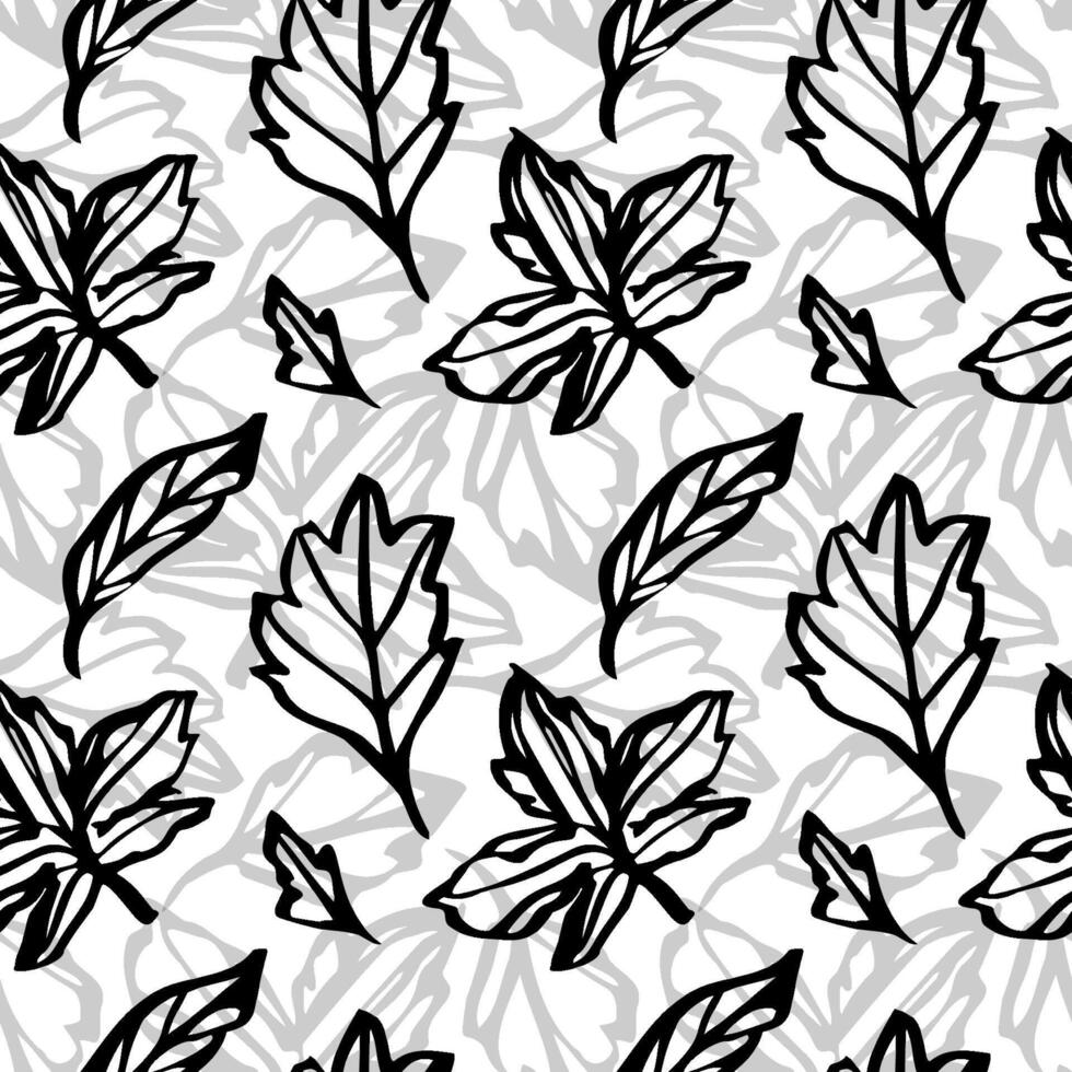 Elegant seamless floral pattern featuring hand drawn botanical elements in black and white linear style, ideal for packaging, textiles, wallpaper, covers, and artistic prints vector