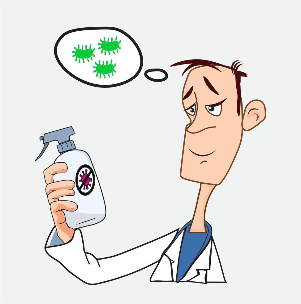 doctor holding antibacterial spray bottle. vector