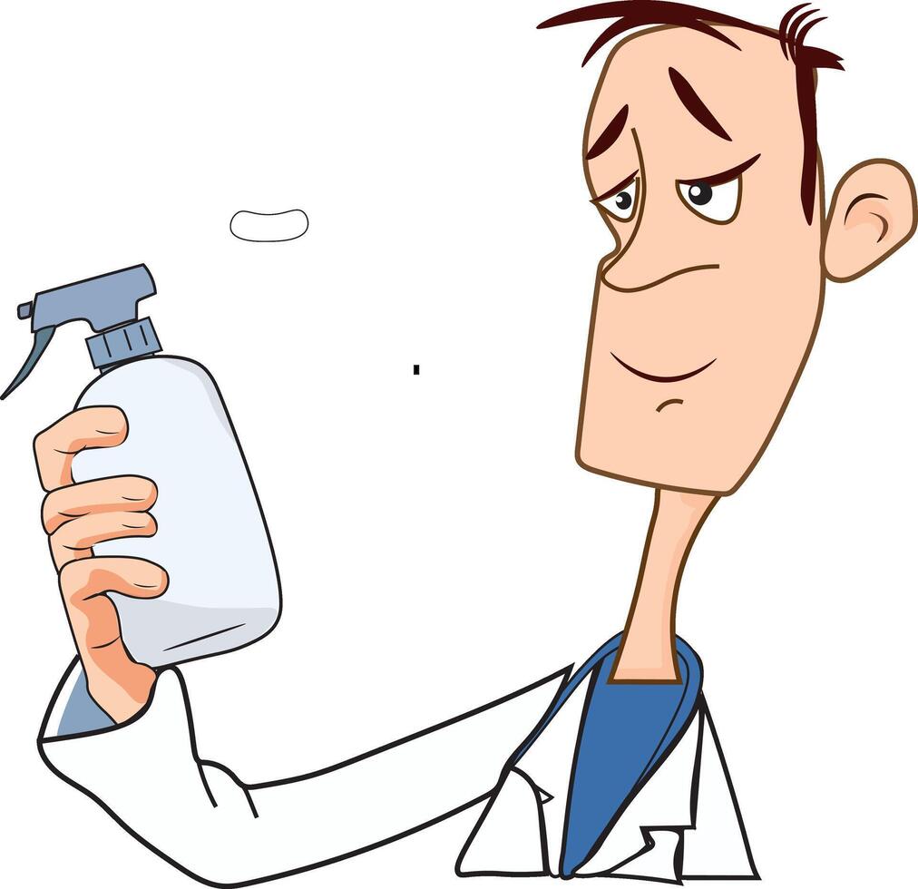 doctor holding antibacterial bottle, spray bottle vector