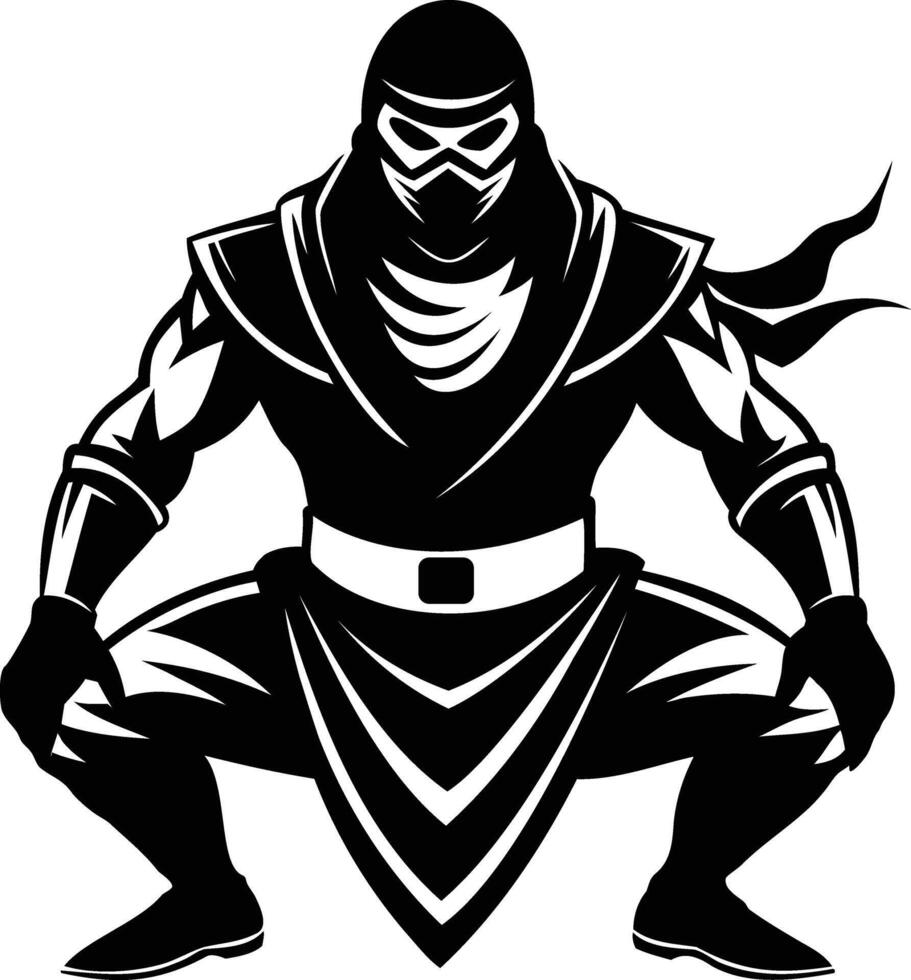 Ninja Warrior Silhouette Stealth and Strength in Action vector
