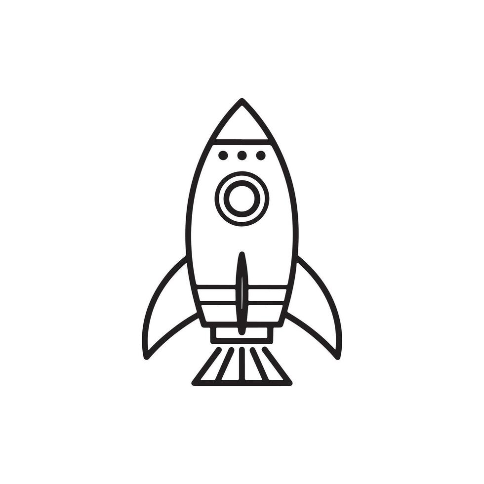 A rocket ship icon in a flat line style vector