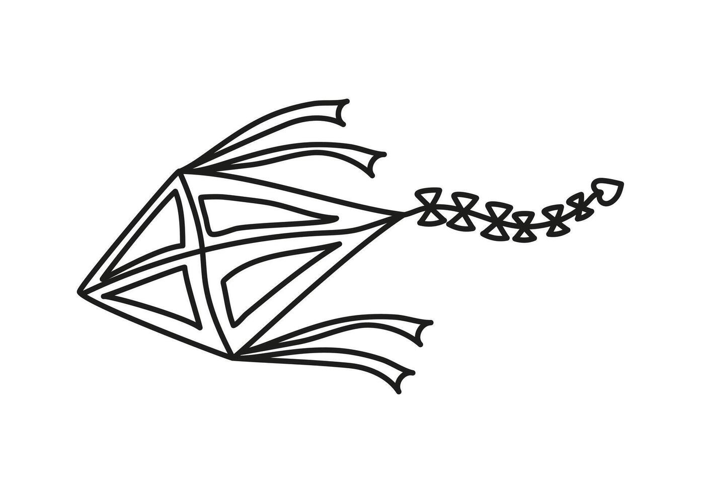 Kite flying in the sky. Hand drawn doodle icon. Line drawing, sketch on white isolated background. vector