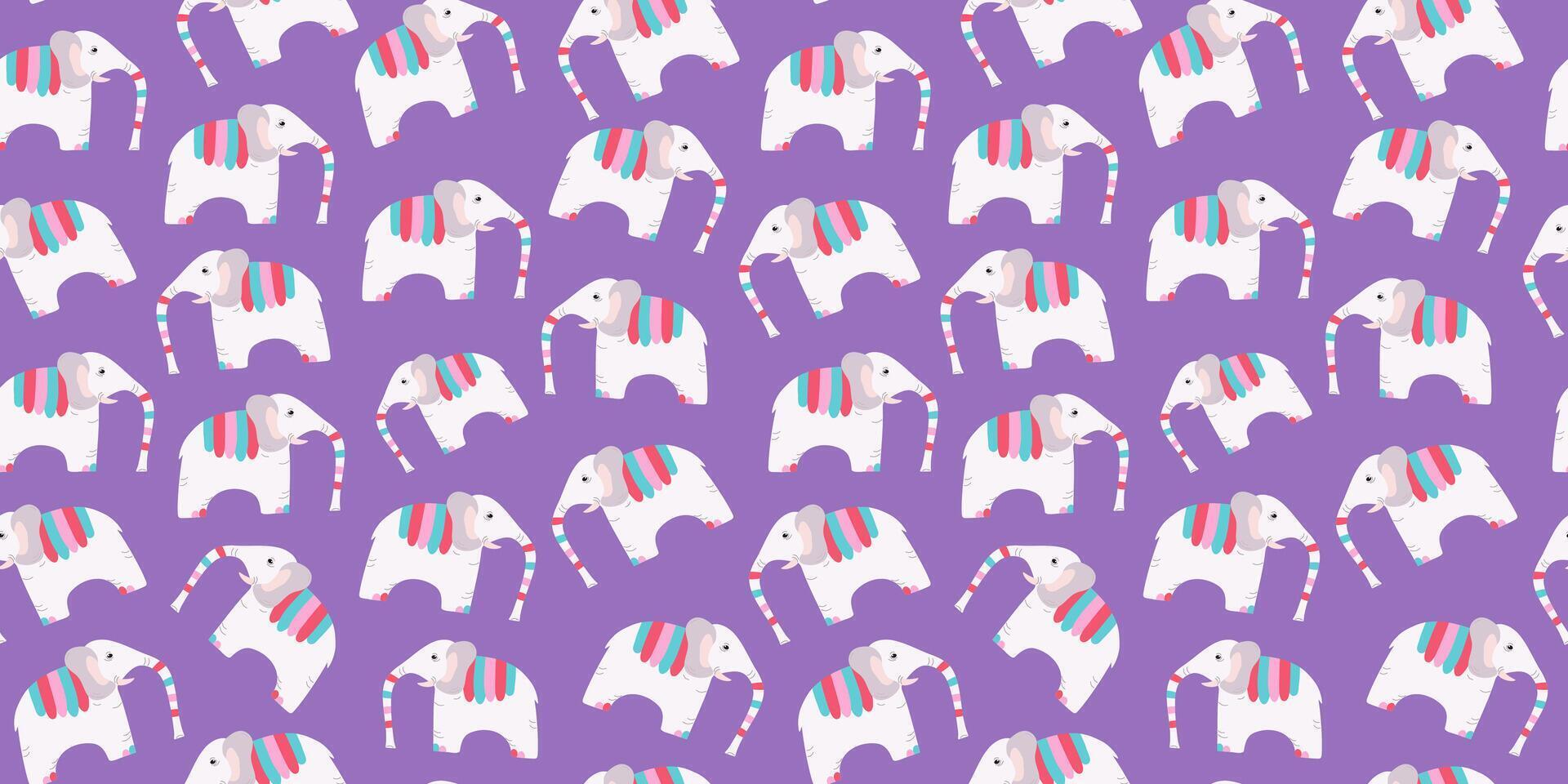 Pattern elephants with multicolored blanket. Elephant day, elephant protection. Animal of Africa, India. vector