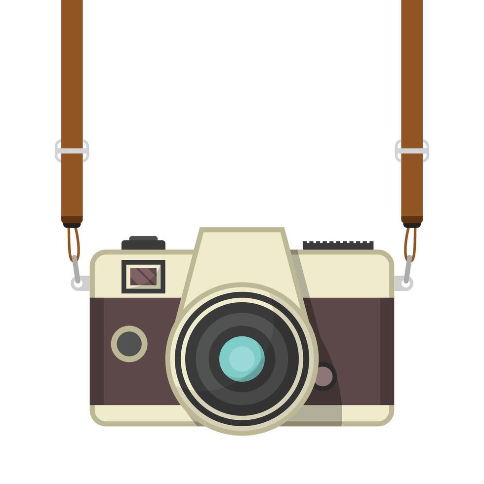 Photo camera icon in flat style. Photography equipment illustration on isolated background. Professional photographic sign business concept. vector
