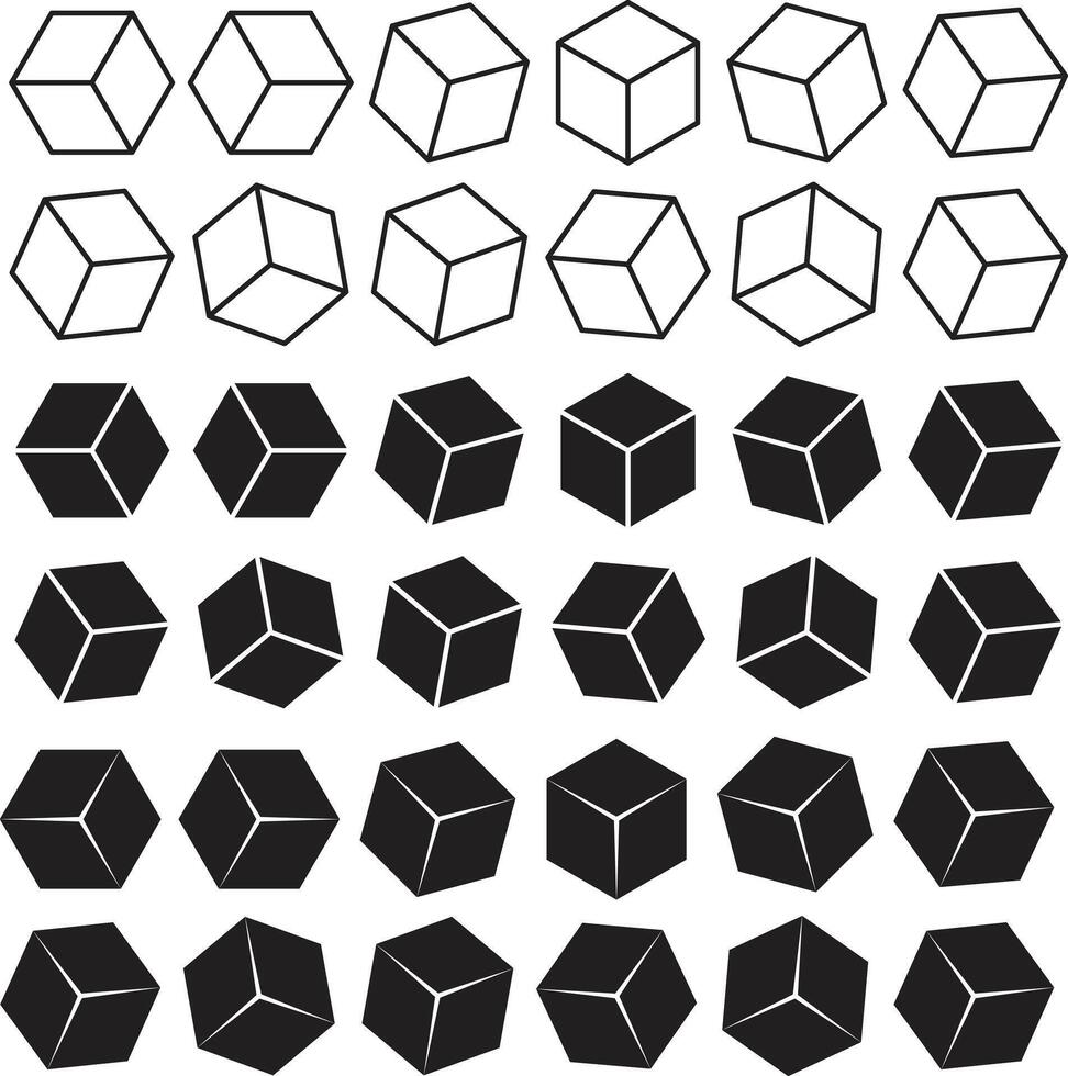 a set of black and white cubes with different shapes vector