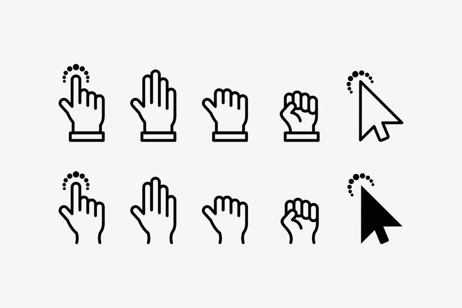 conjunto de computadora cursor señalando mano iconos, hacer clic cursor símbolo vector