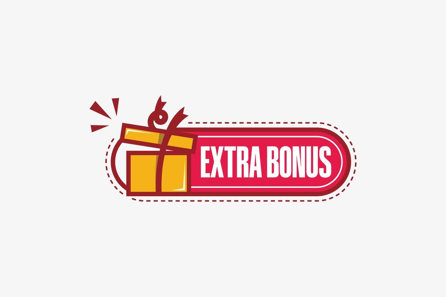 Extra bonus label design template with open lid gift box icon in simple modern trendy flat style vector