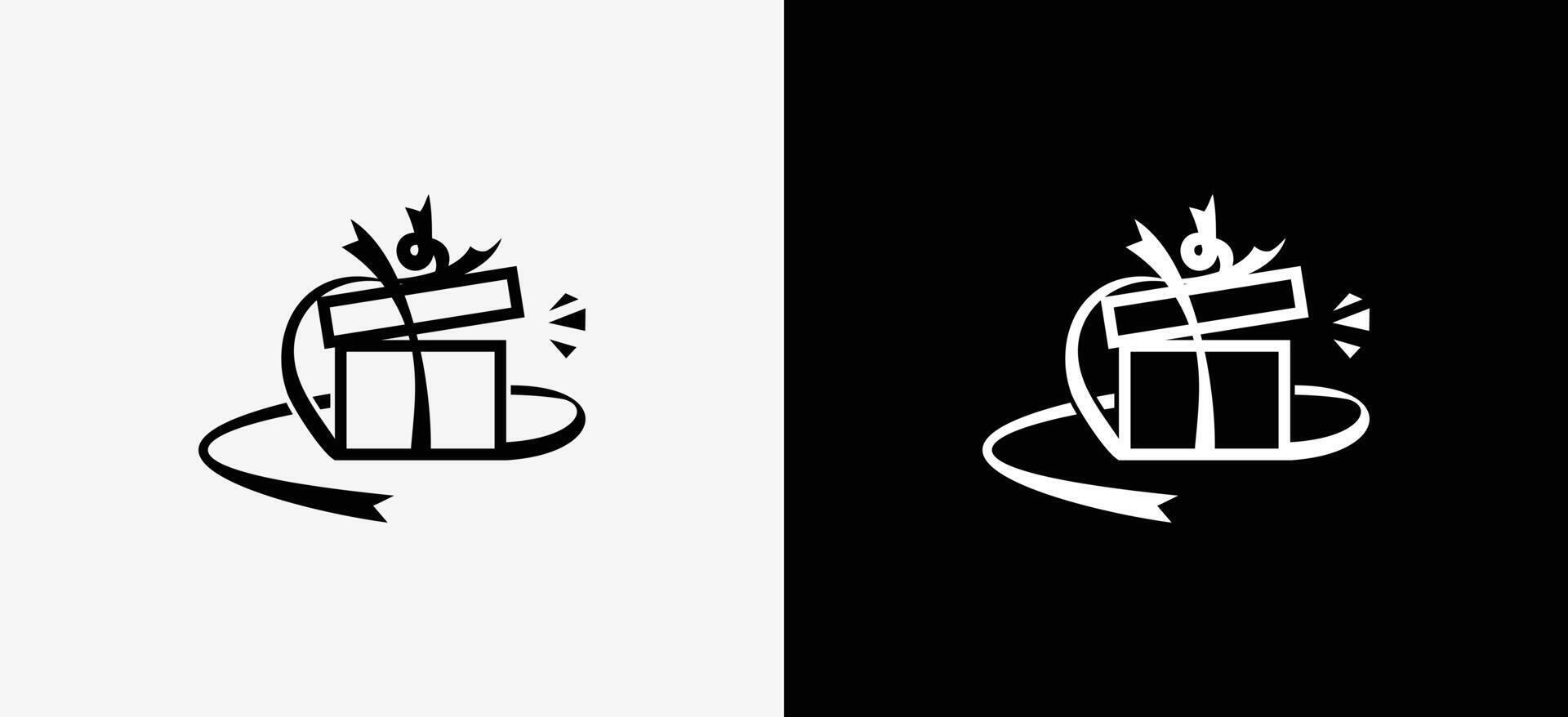 illustration of gift logo design with ribbon and open lid vector