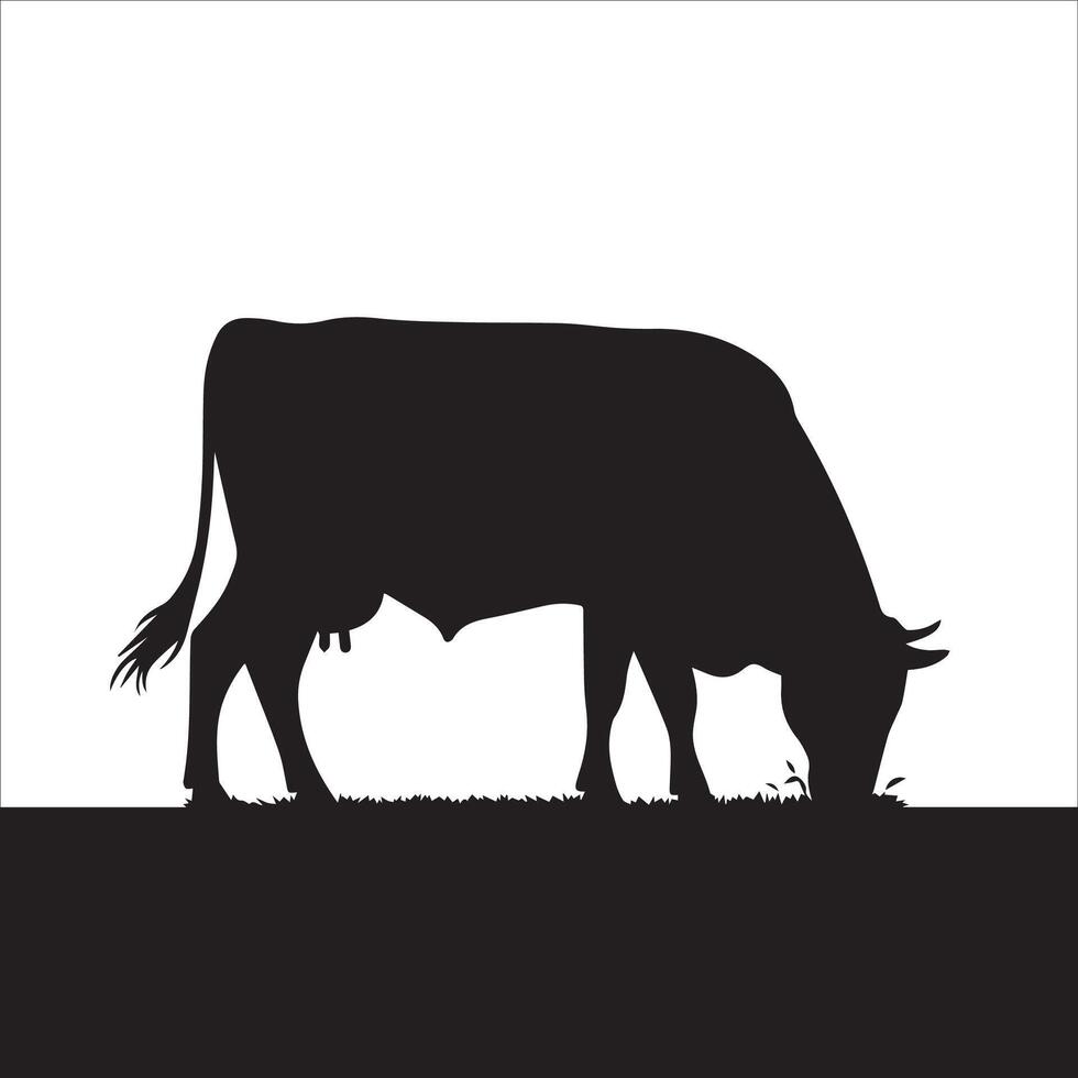 Peaceful Cow Feeding in Open Field vector