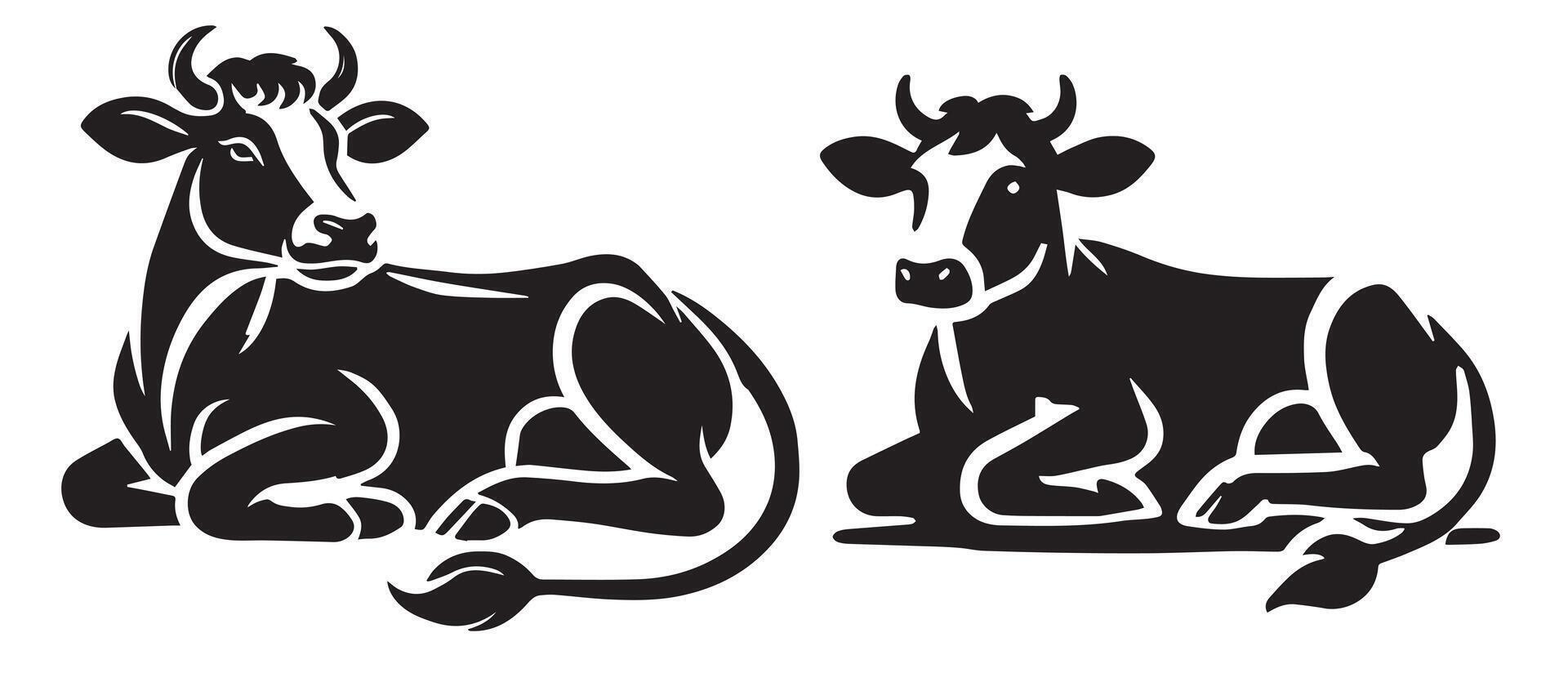 Wildlife Cow Resting in Comfort Set vector