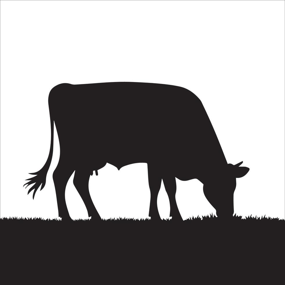 Grazing Cow in Scenic Field Design vector