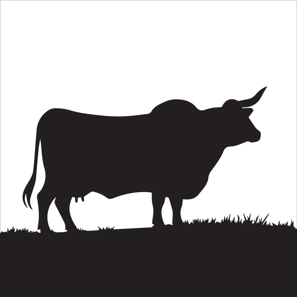 Relaxed Cow in Resting Pose Silhouette vector