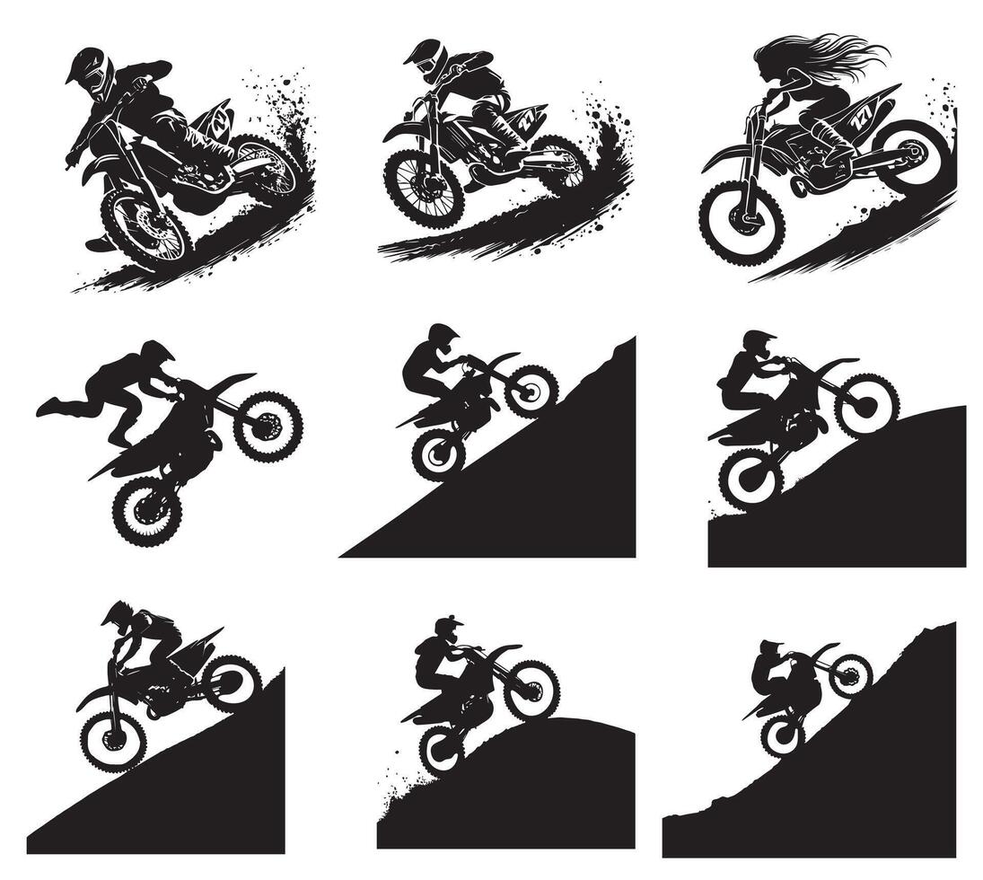Silhouettes of Motorcycle Stunts on White Background vector