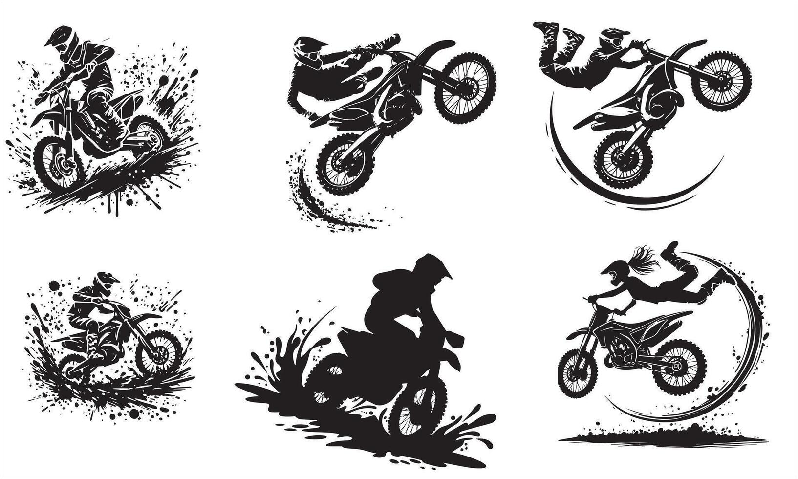 Collection of Motorcycle Stunt Rider Silhouettes vector