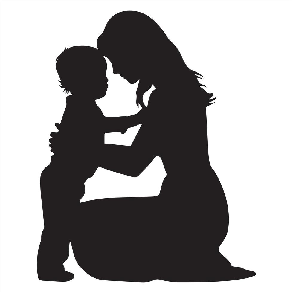 Playful Mom and Child Silhouette Scene vector
