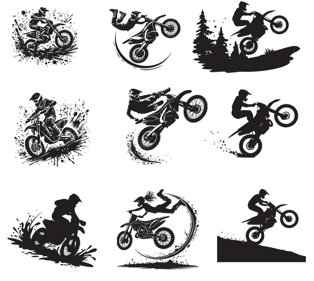 Stunt Rider Performing Tricks Silhouette Pack vector