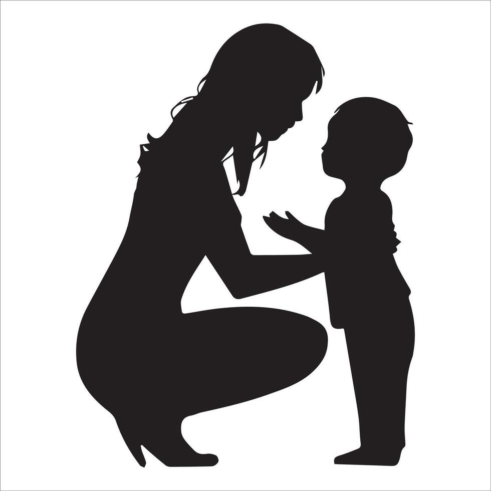 Loving Mom and Child Embrace Silhouette vector
