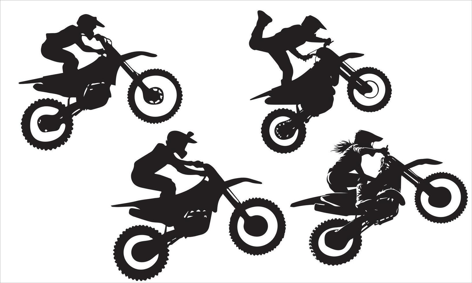 Silhouette Set of Stunt Riders on Motorcycles vector