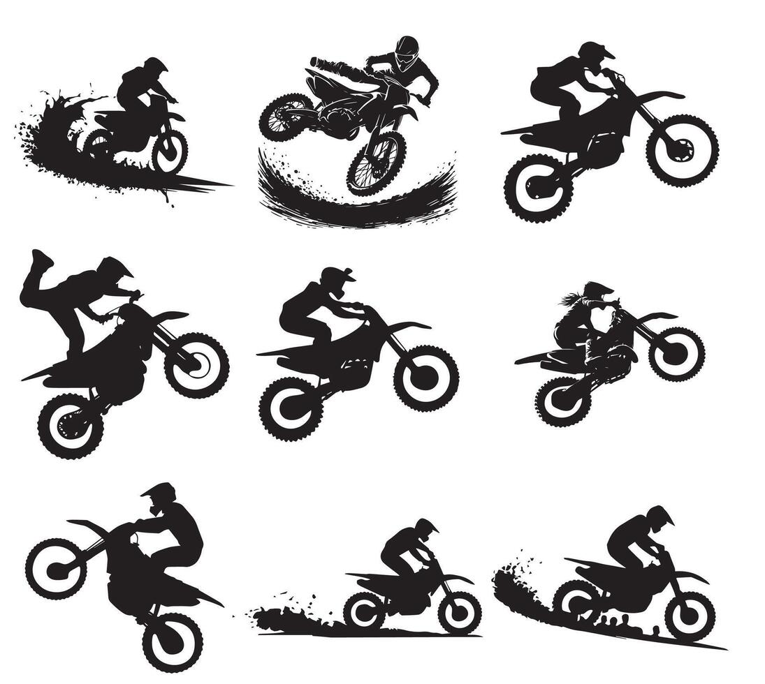 Freestyle Motorcycle Tricks Silhouette Collection vector