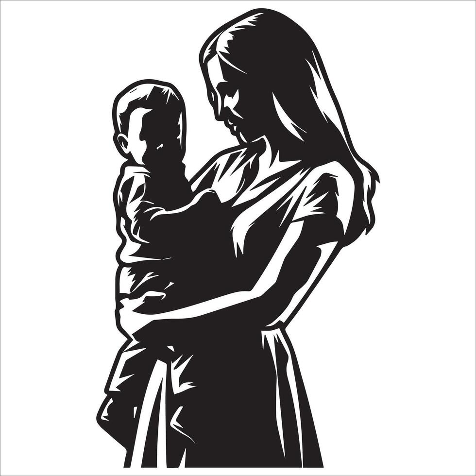 Mom and Child Sharing a Moment Silhouette vector