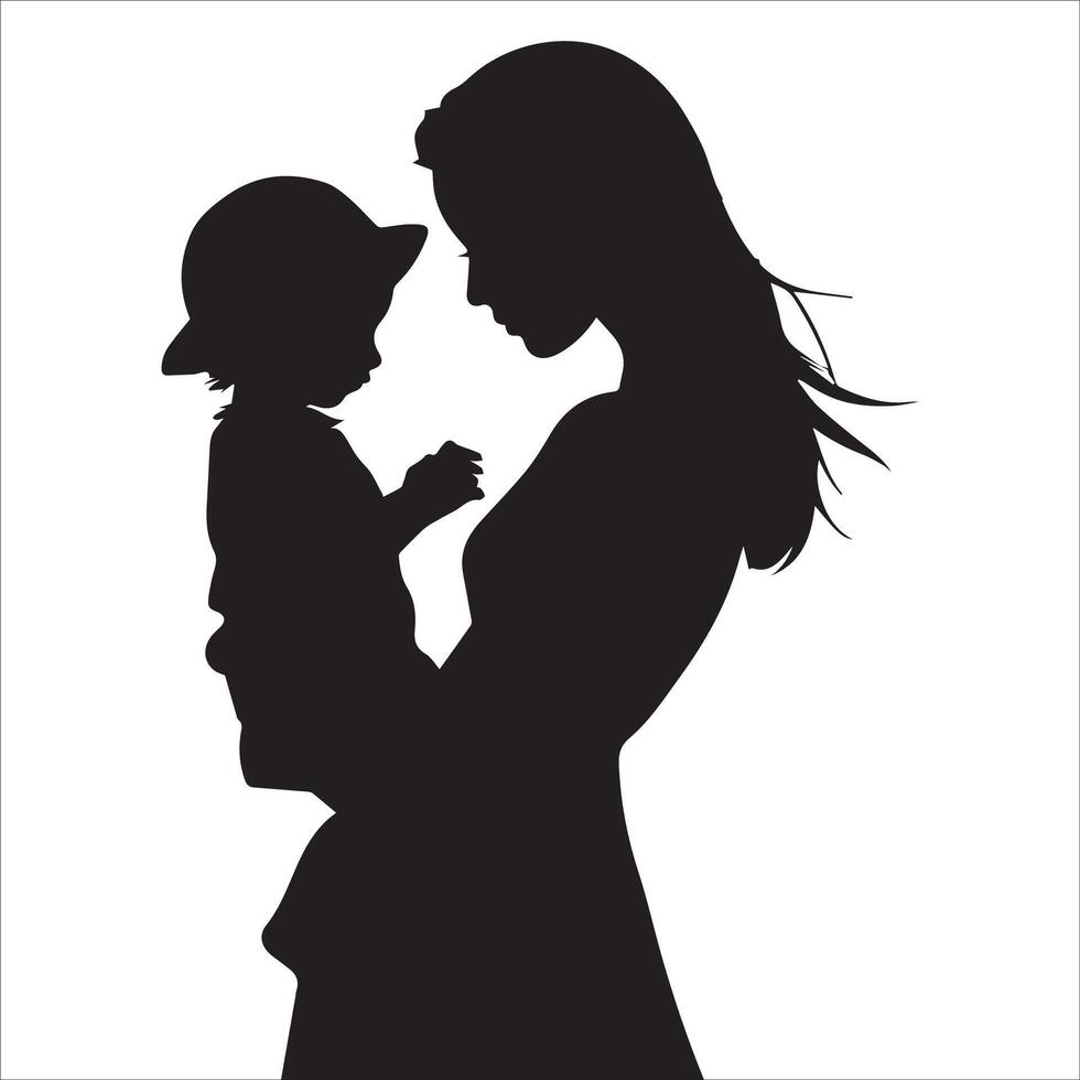Silhouette of Mother and Child Sitting Together vector
