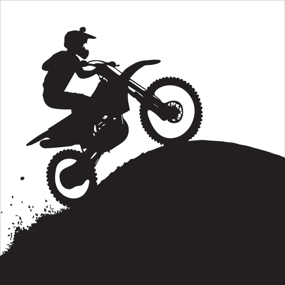 Dirt Bike Racer Silhouette on Rough Terrain vector