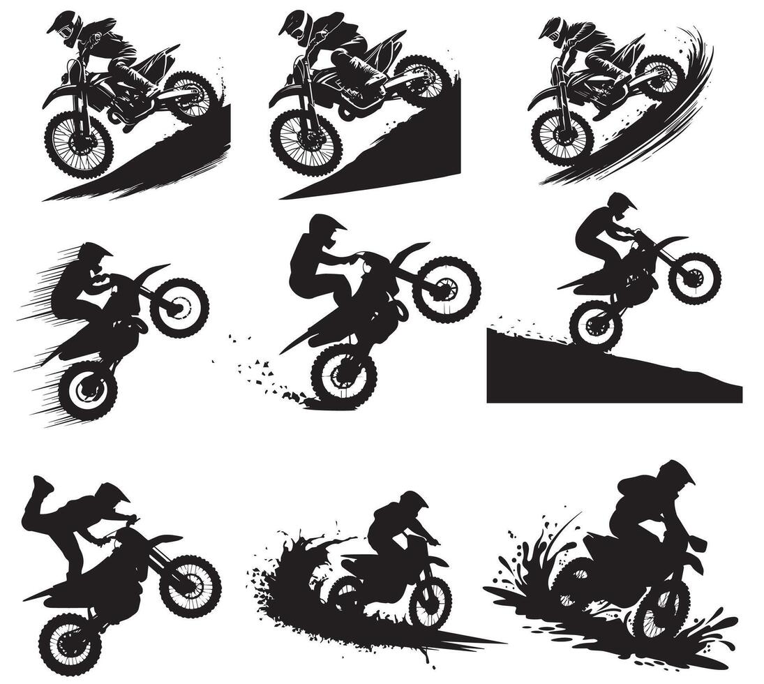 Trick Rider Silhouette Set in Action vector