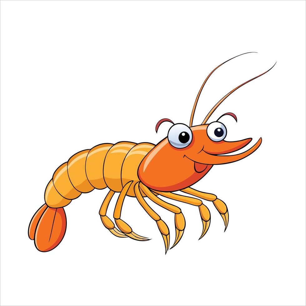 Golden Cleaner Shrimp Cartoon - Vibrant Marine Illustration on White Background vector