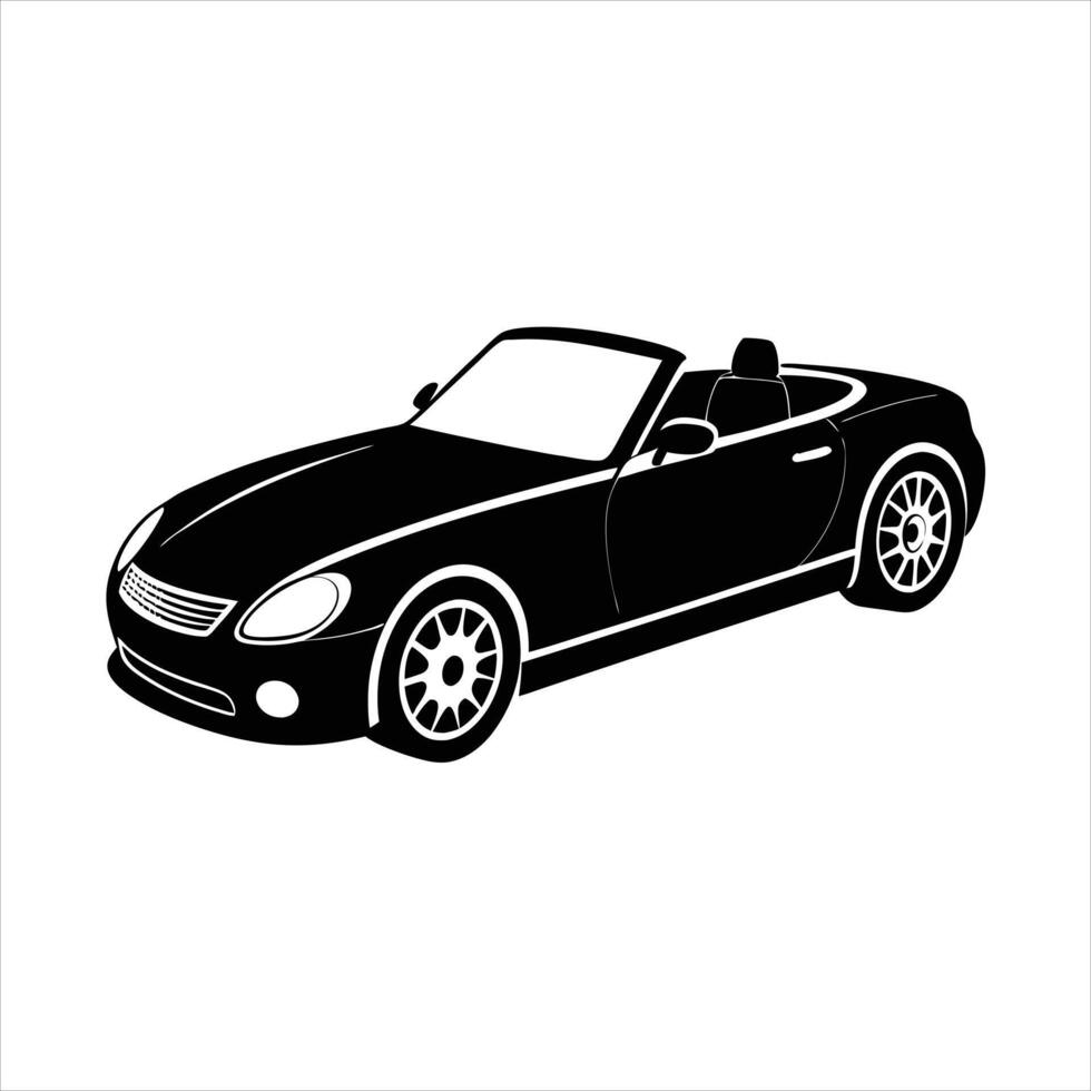 FileCreate a silhouette of a convertible car with the top down. The design should highlight the open roof and low, sporty profile, presented in a clean, side-view silhouette with no shading vector