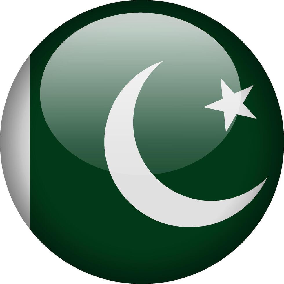 Circular glossy button with the Pakistani national flag, a symbol of Pakistan and its national identity. vector