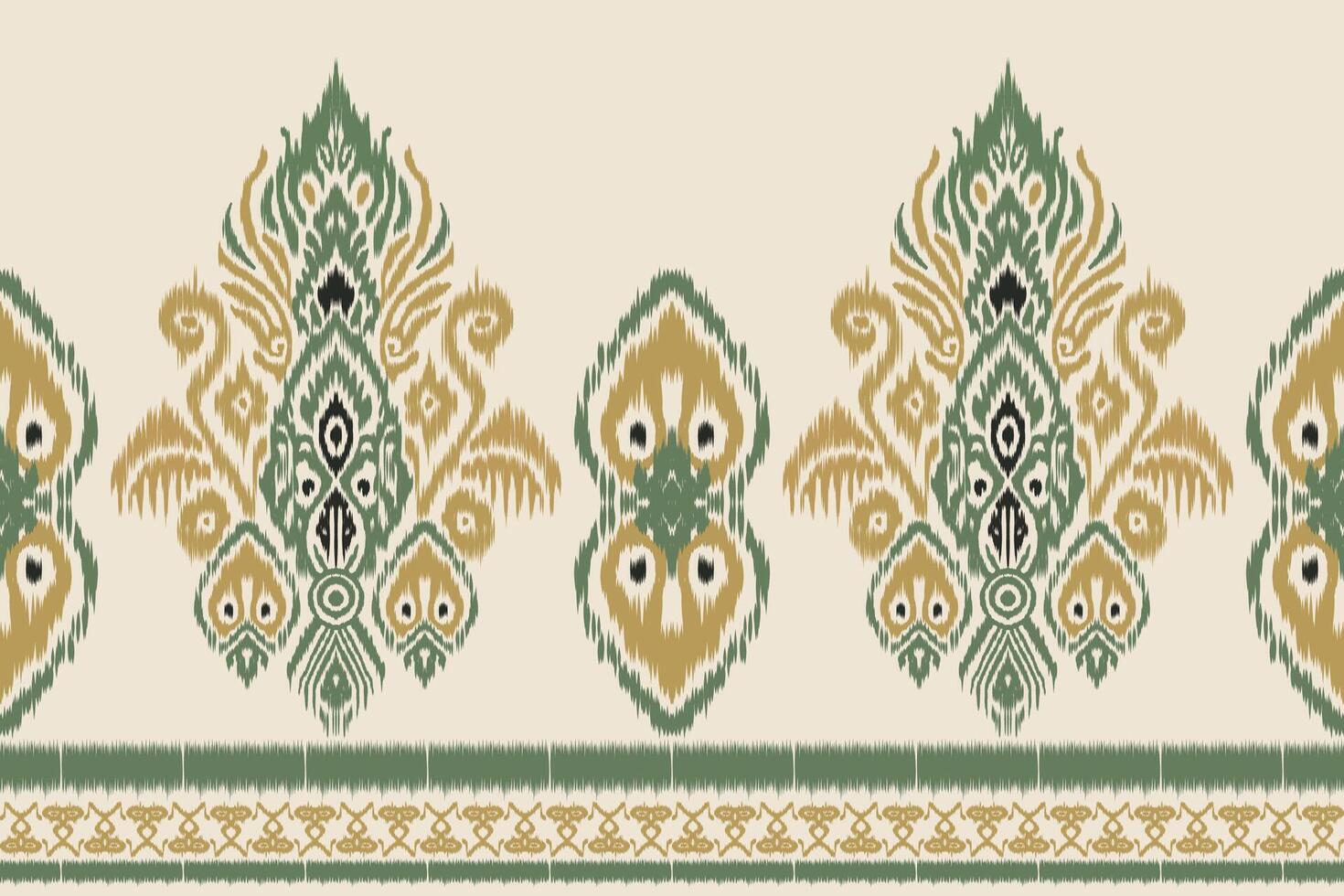 Ikat floral embroidery on beige background. Traditional geometric oriental ethnic design. Aztec style abstract illustration for fabric, clothing, wrapping and decoration. vector
