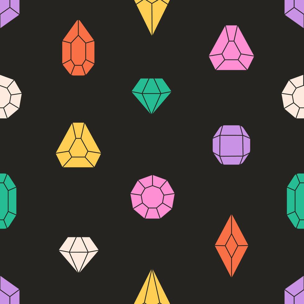 Seamless pattern with crystals, diamonds, gemstones. Texture for banners, wallpapers, textiles, wrapping paper. vector