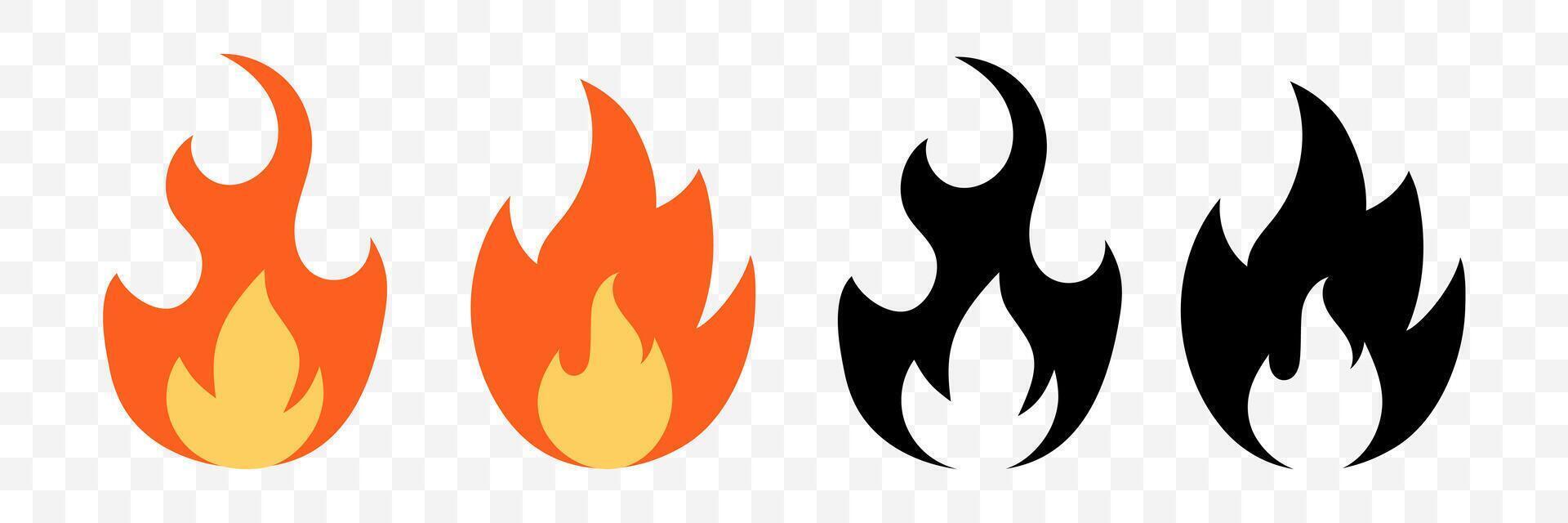 Red and black flames. Set of fire icon. illustration on white background vector