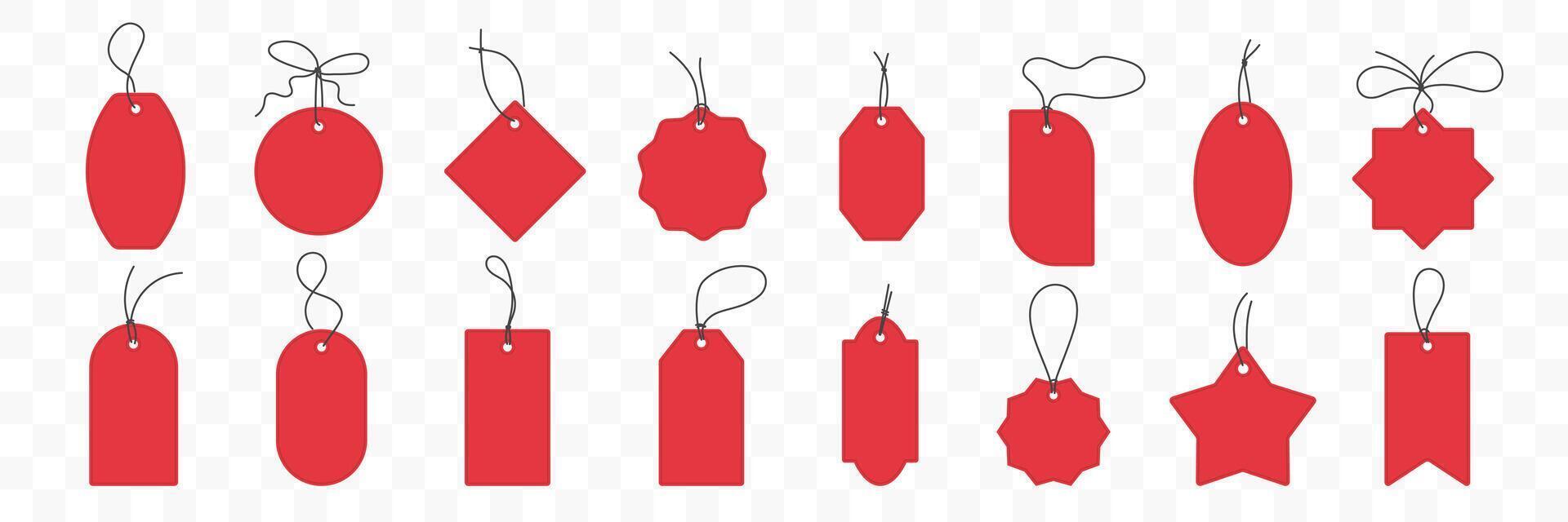 Red gift tag collection. Empty sticker box for discount price or text vector