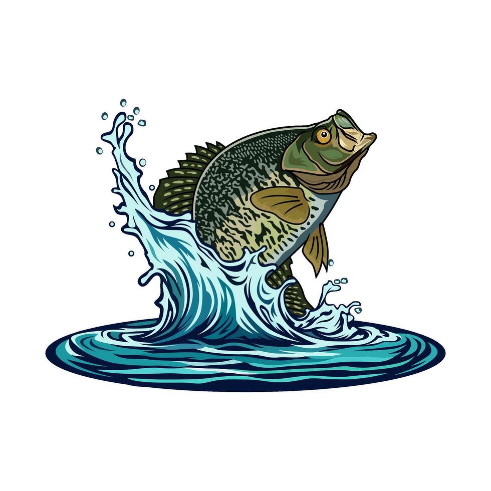 crappie fish jumping from the water fishing illustration logo vector