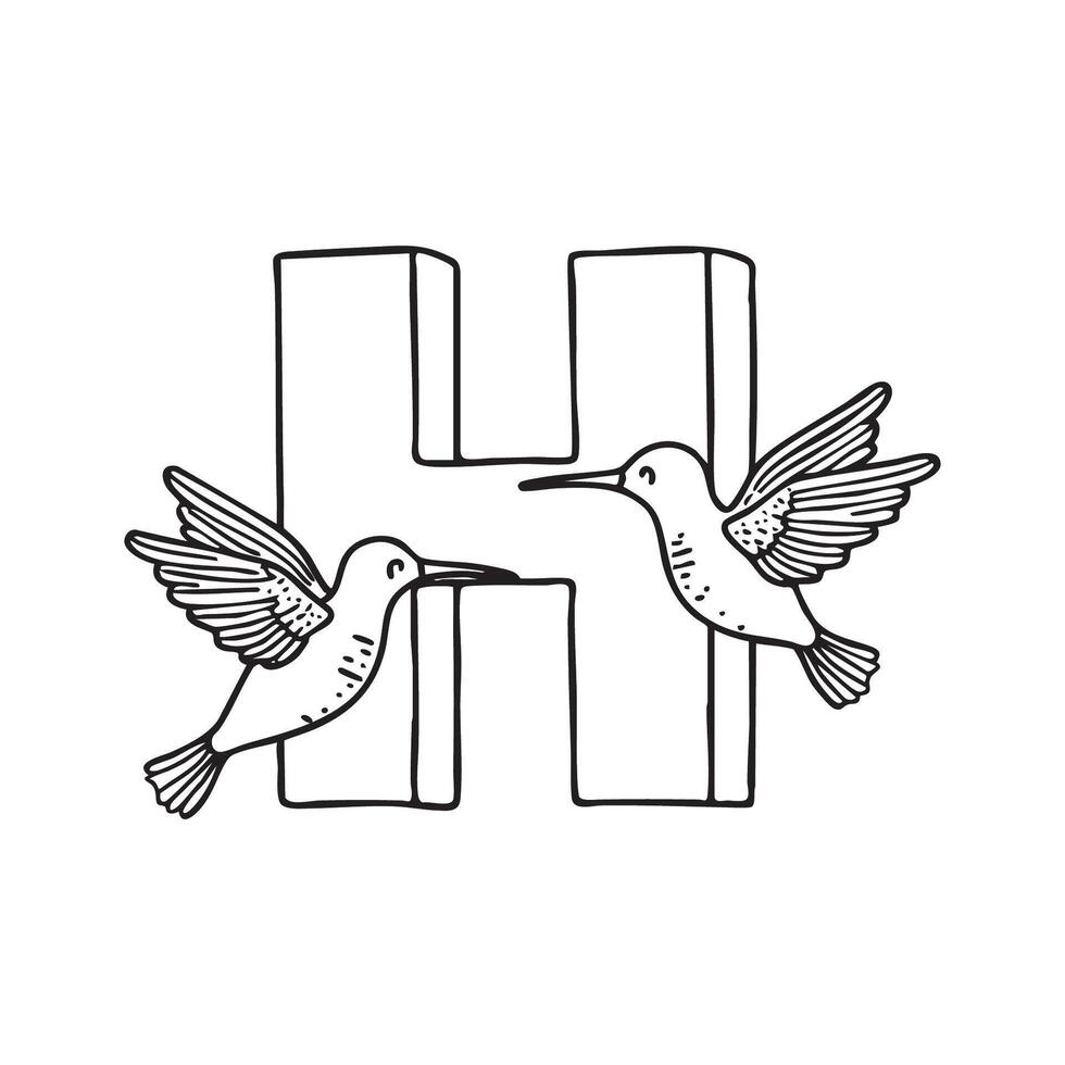 An illustration of letter H beside Hummingbird vector