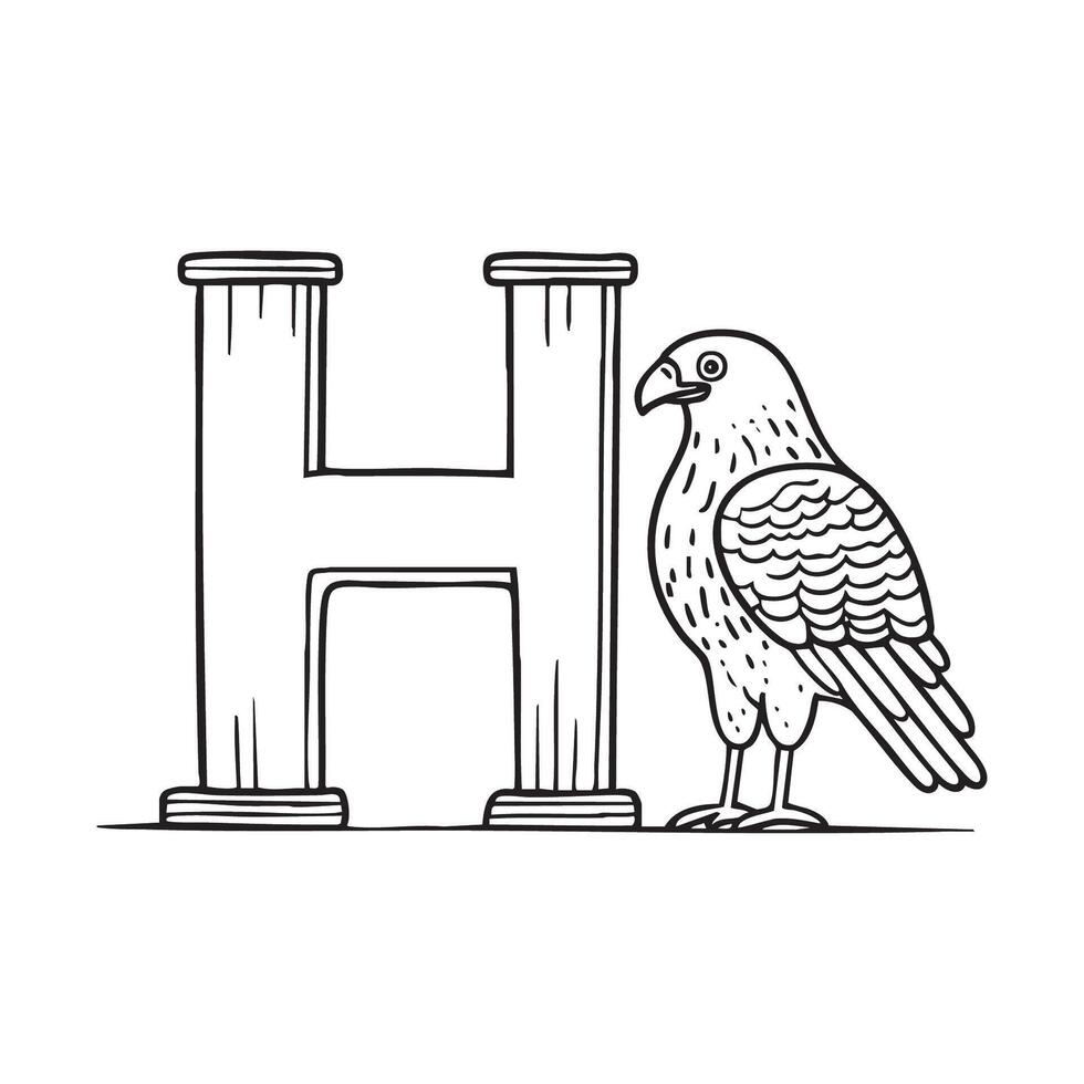An illustration of letter H beside Hawk vector