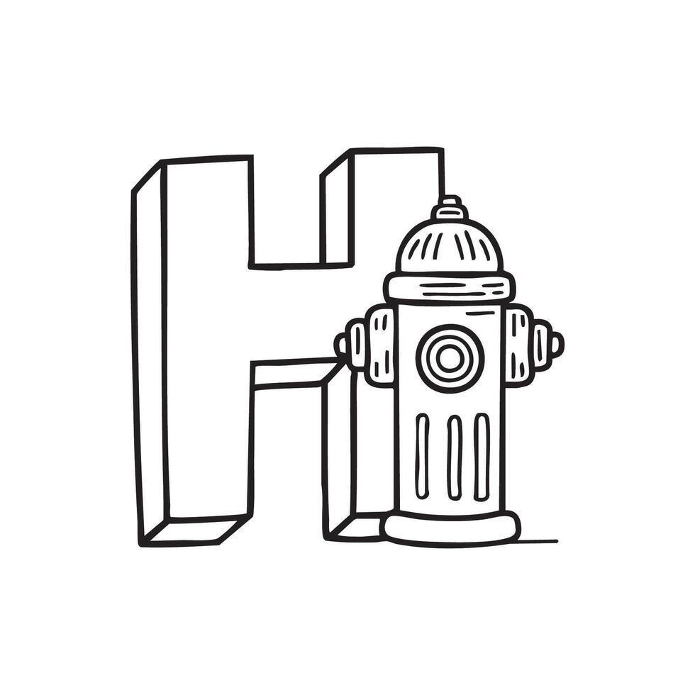 An illustration of letter H beside Hydrant vector