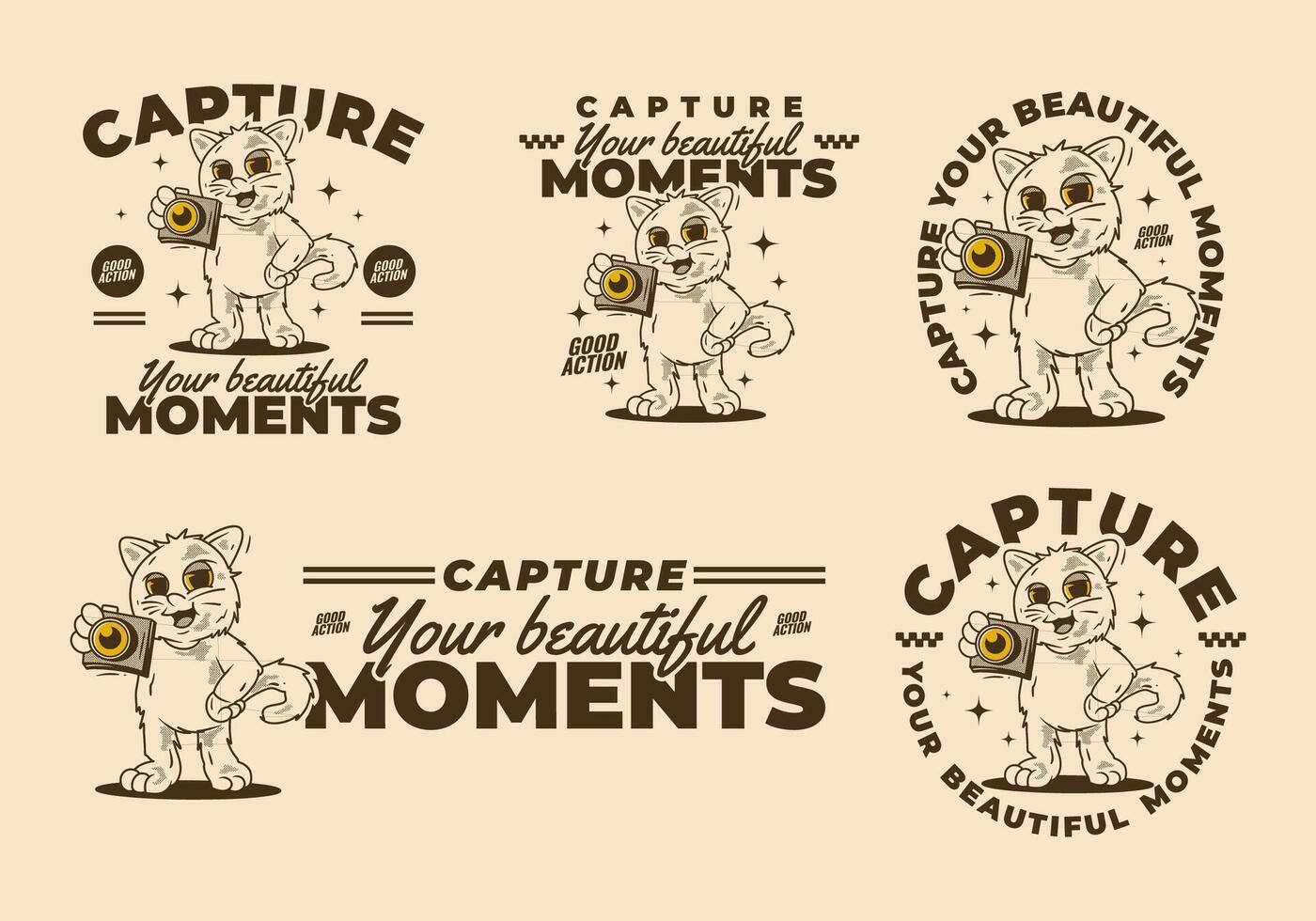 Capture your beautiful moment. Mascot character of a standing cat holding a a pocket camera vector